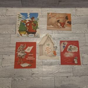 Lot Of 5 Vintage Christmas Cards Junk Journaling Crafts Ephemera Scrapbooking